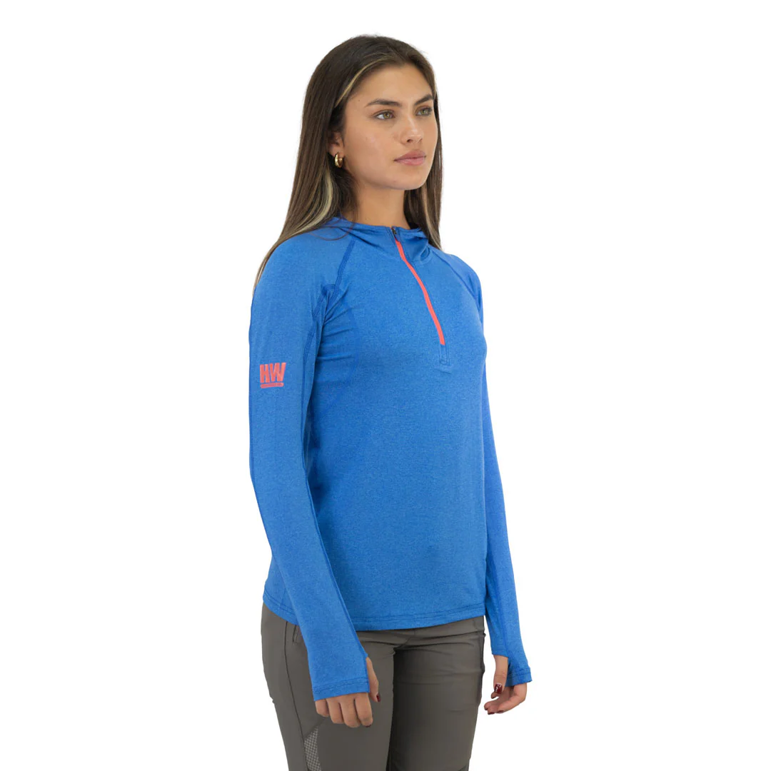 polera dry fit hw spx c/ gorro manga larga mujer elec blue