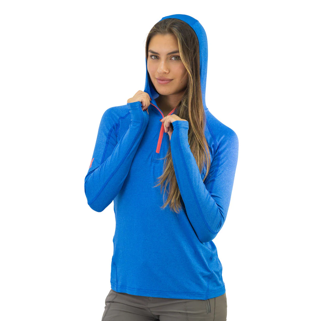 polera dry fit hw spx c/ gorro manga larga mujer elec blue