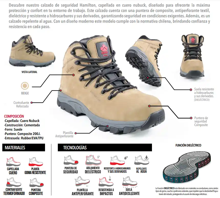 CALZADO DE SEGURIDAD QUEBEC PRO HAMILTON BEIGE - Imagen 4