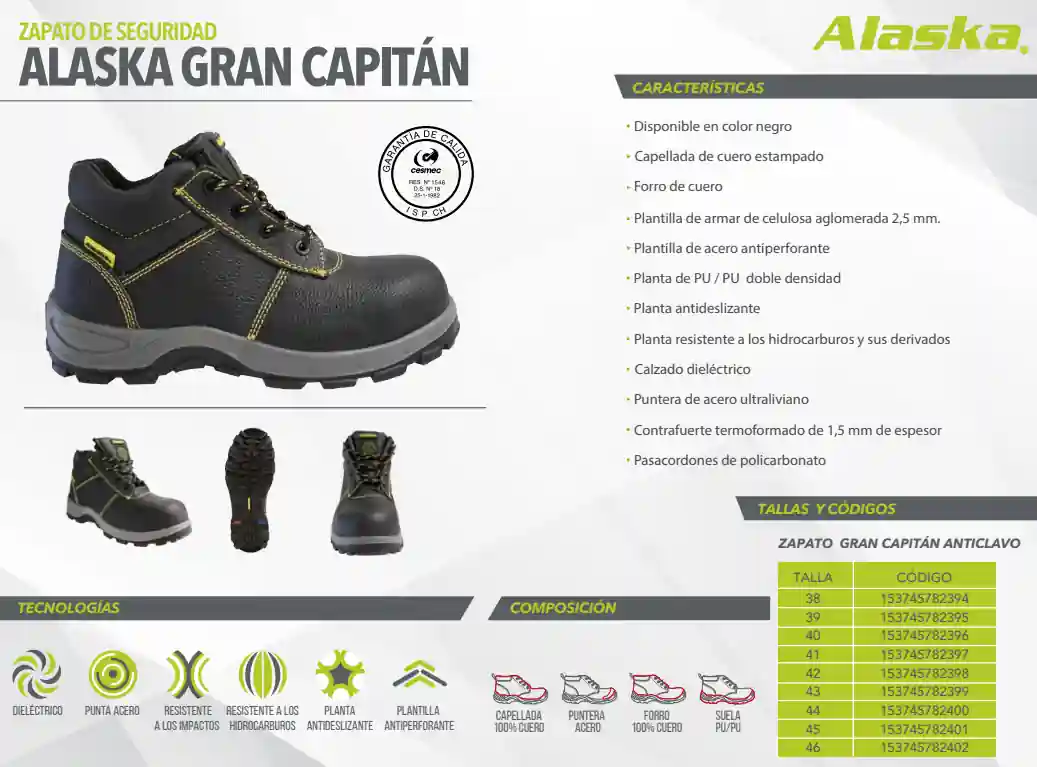 CALZADO DE SEGURIDAD ANTICLAVO GRAN CAPITÁN ALASKA - Imagen 3