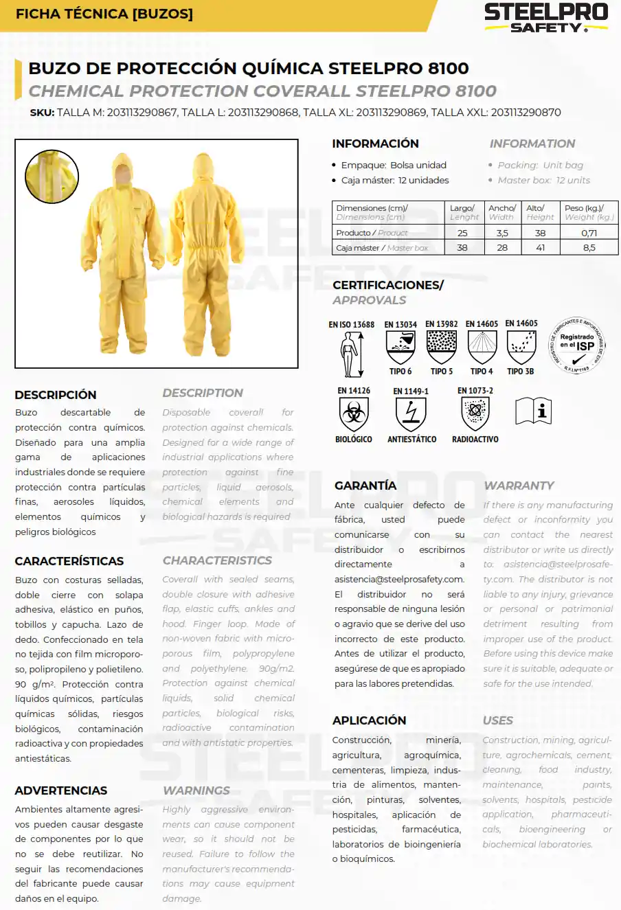 Buzo De Protección Steelpro 8100 - Imagen 2