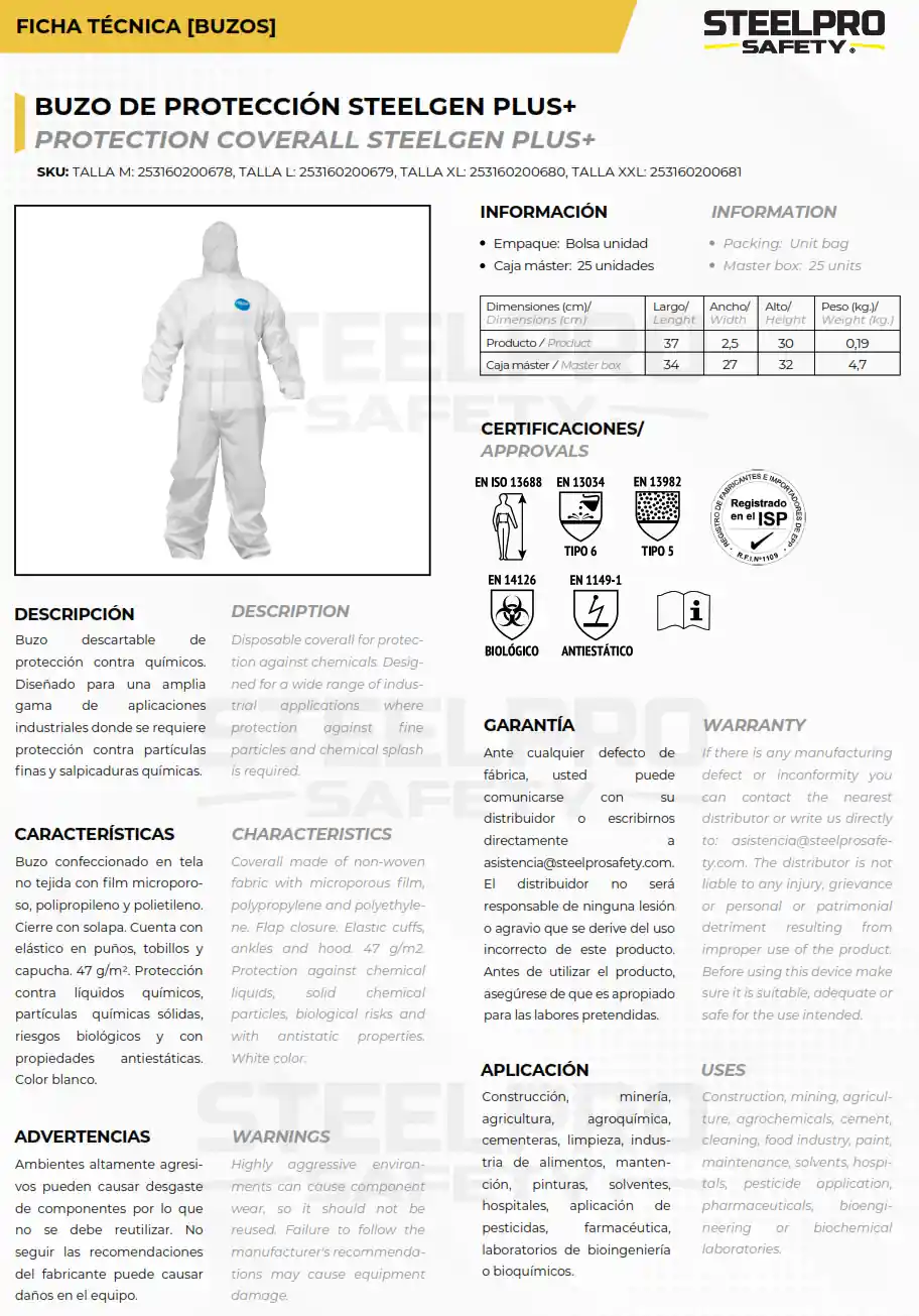 Buzo Desechable Cubre Cierre Steelgen Plus+ ISP (25 und.) - Imagen 2